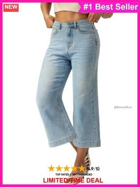 Women's High Waisted Wide Leg Stretch Denim Jeans with Pockets